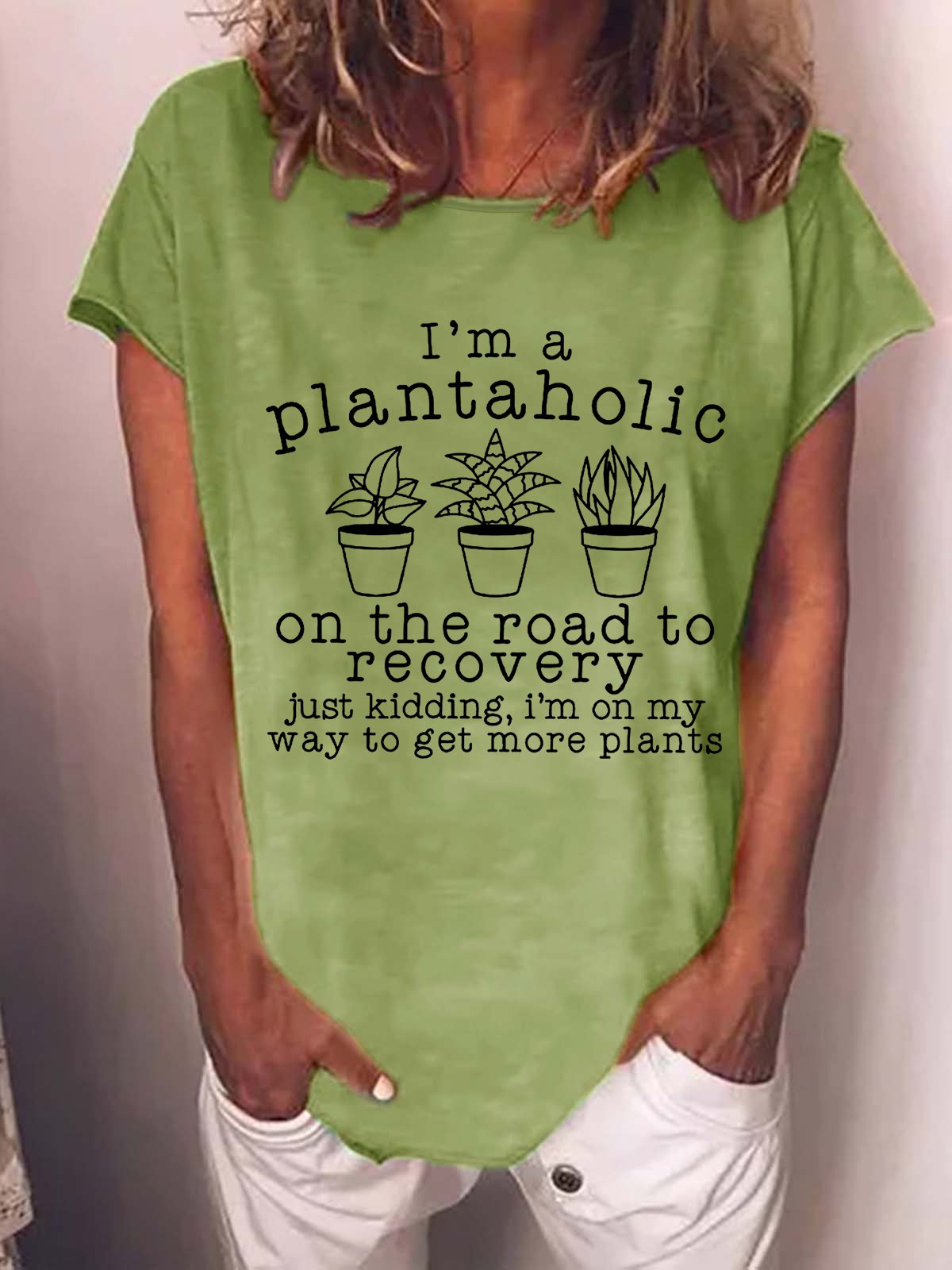 Women's Funny Plantaholic Gardener Plant Lover Loose Crew Neck Casual T-Shirt