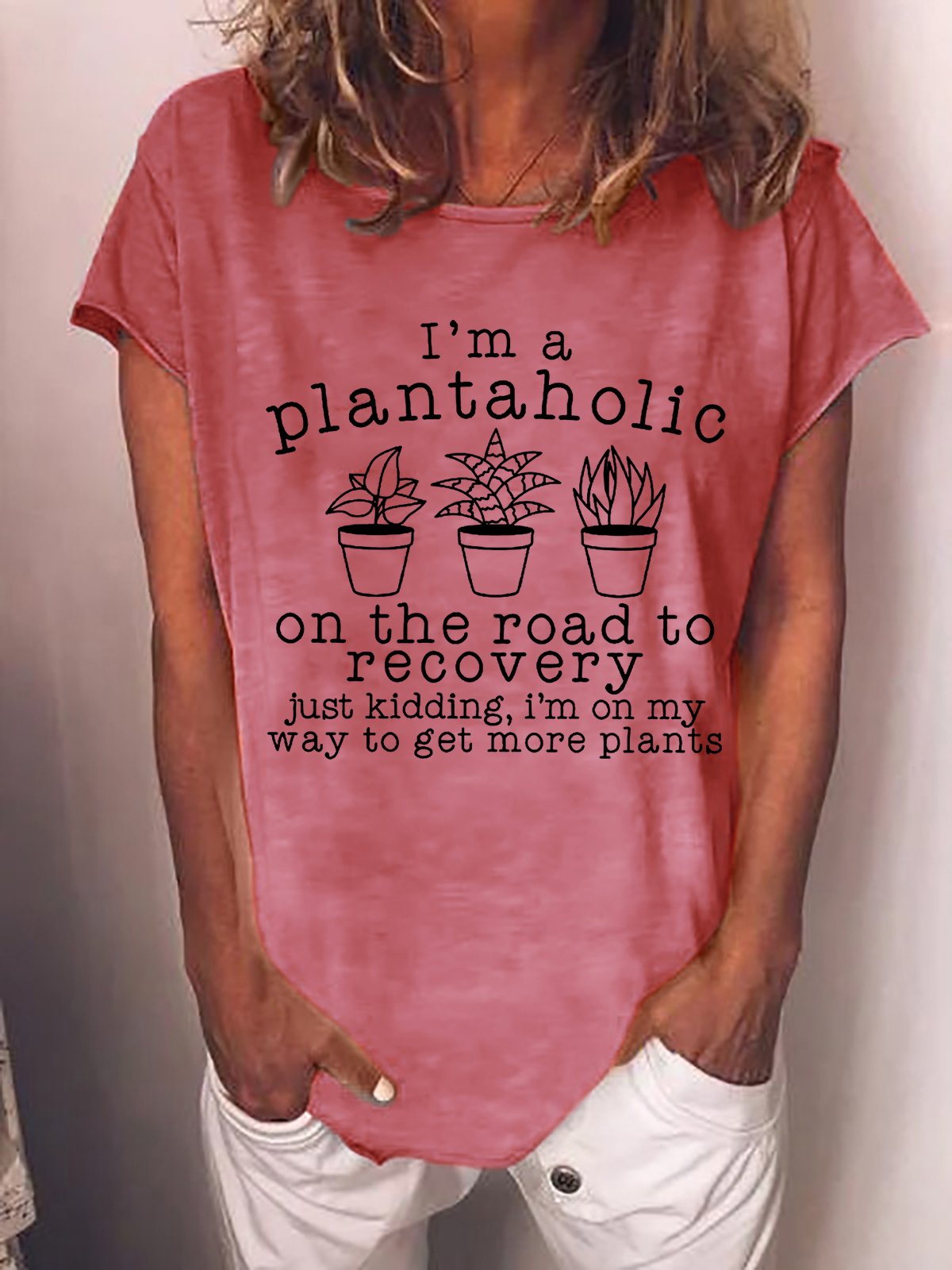 Women's Funny Plantaholic Gardener Plant Lover Loose Crew Neck Casual T-Shirt