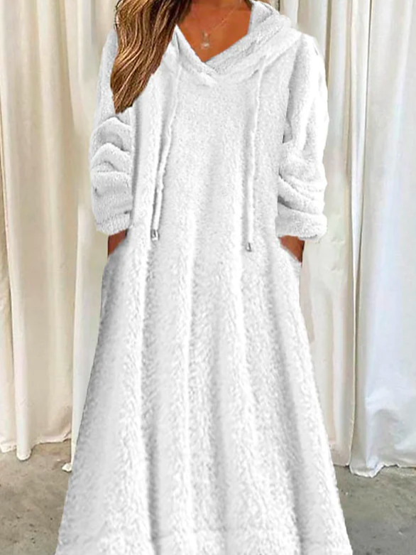 Loose Fluff/Granular Fleece Fabric Hoodie Casual Dress