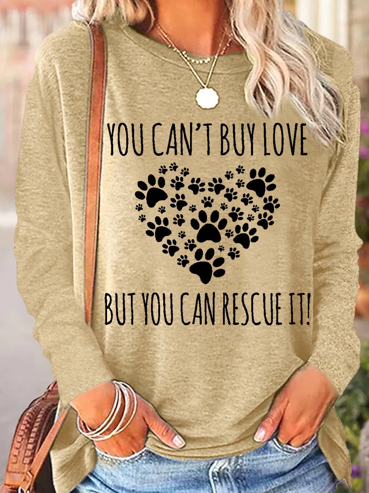 Women's You Can't Buy Love But You Can Rescue It Crew Neck Casual Top