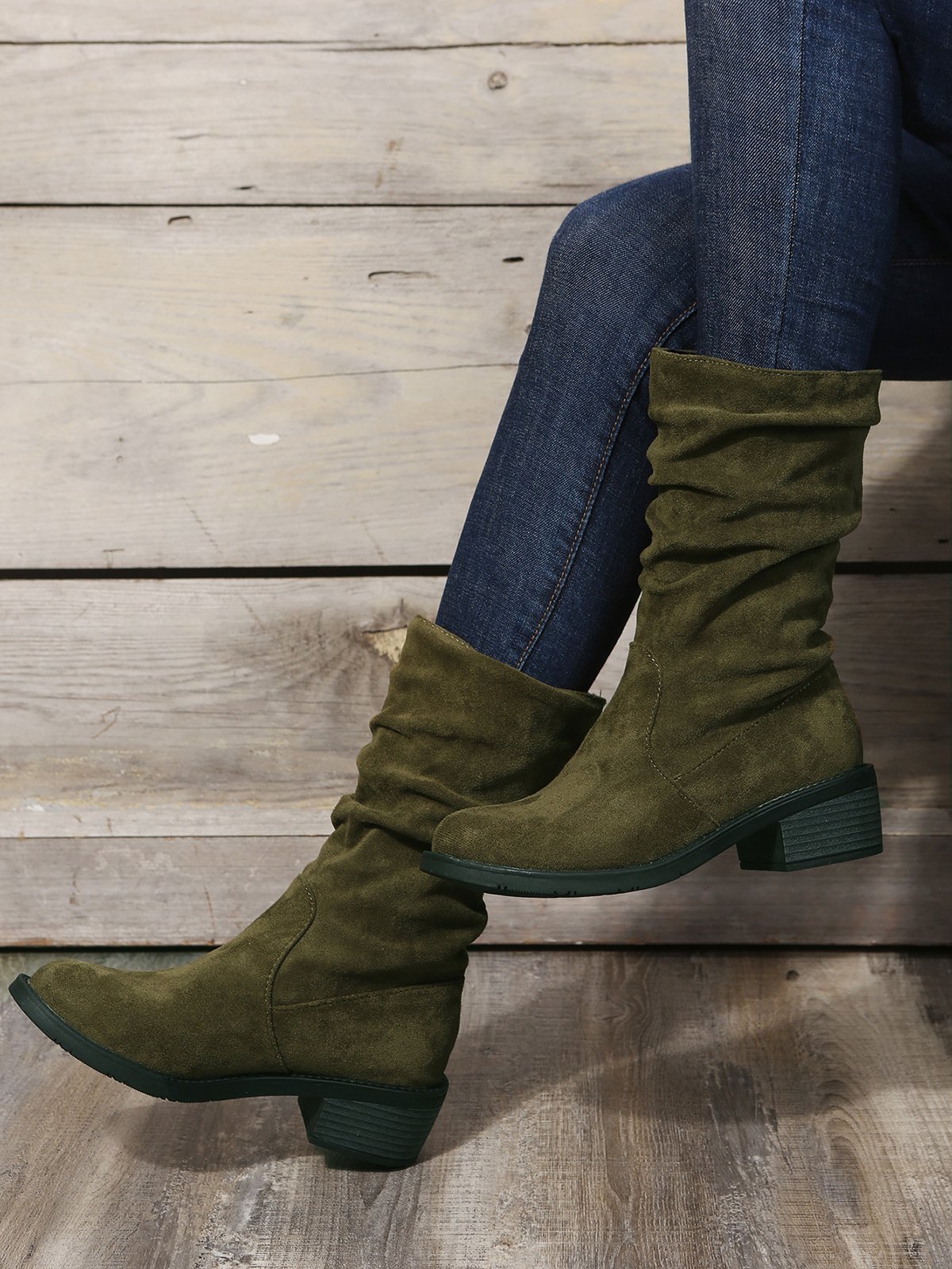 Faux Suede Slip On Slouchy Boots