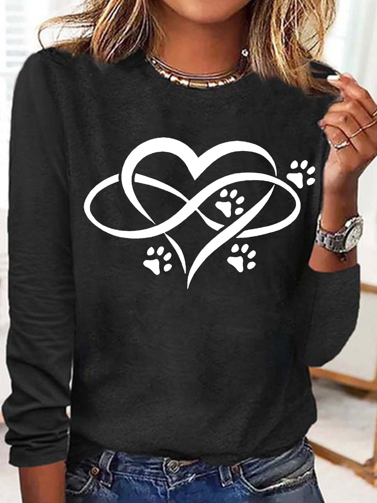 Women's Dog Paw Print Casual Crew Neck Top