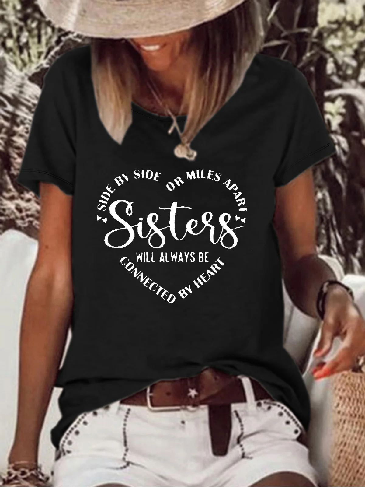 Sisters Will Always Be Connected By Heart Women's Short sleeve Top