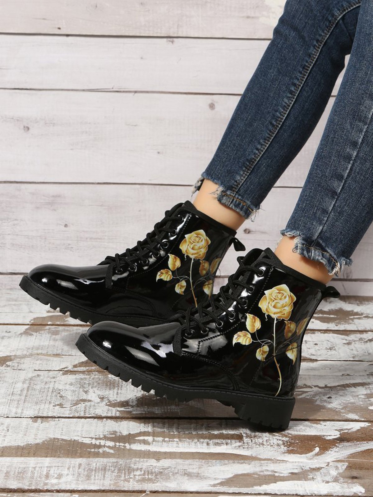 Valentine's Gold Rose Graphic Booties