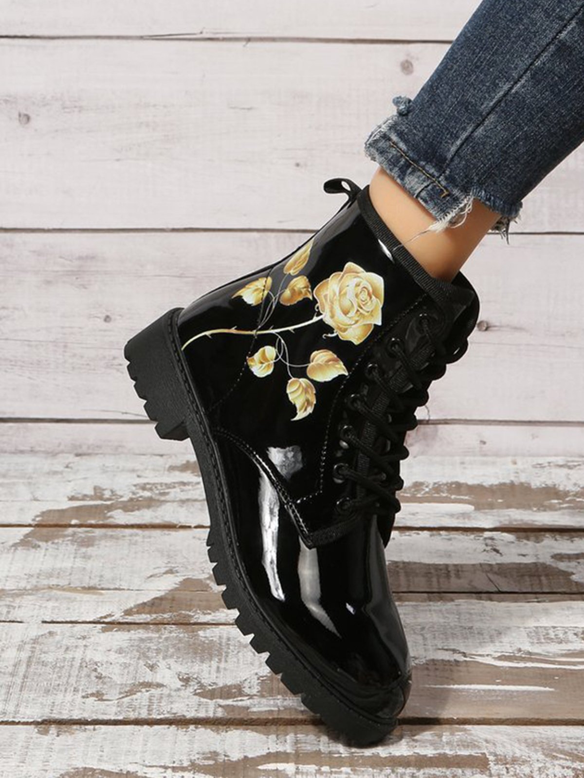 Valentine's Gold Rose Graphic Booties