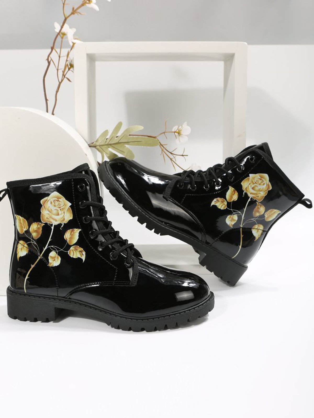 Valentine's Gold Rose Graphic Booties