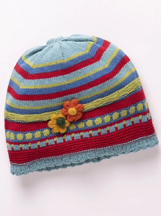 Women Red Casual Floral Knitted Hats