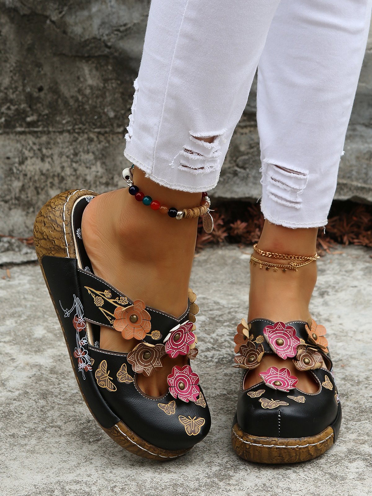 Vintage Floral Mules Clog Shoes | zolucky