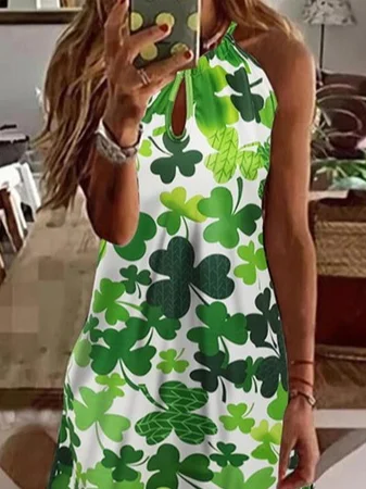 St. Patrick's Day Jersey Loose Casual Four-Leaf Clover Dress