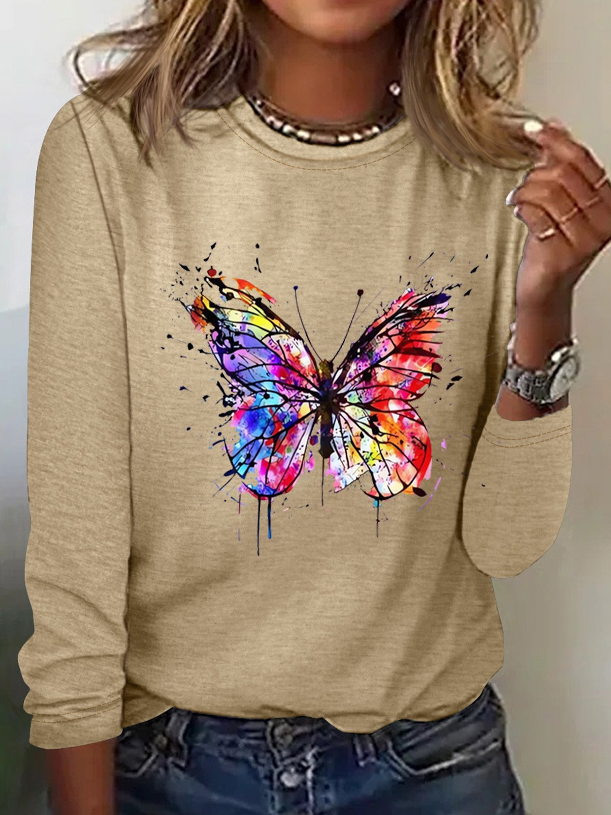 Women's Butterfly Simple Long Sleeve T-Shirt