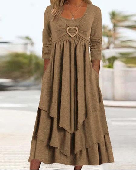 Plain Daily Casual Grommets Jersey Loose A-Line Long Sleeve Maxi Dress