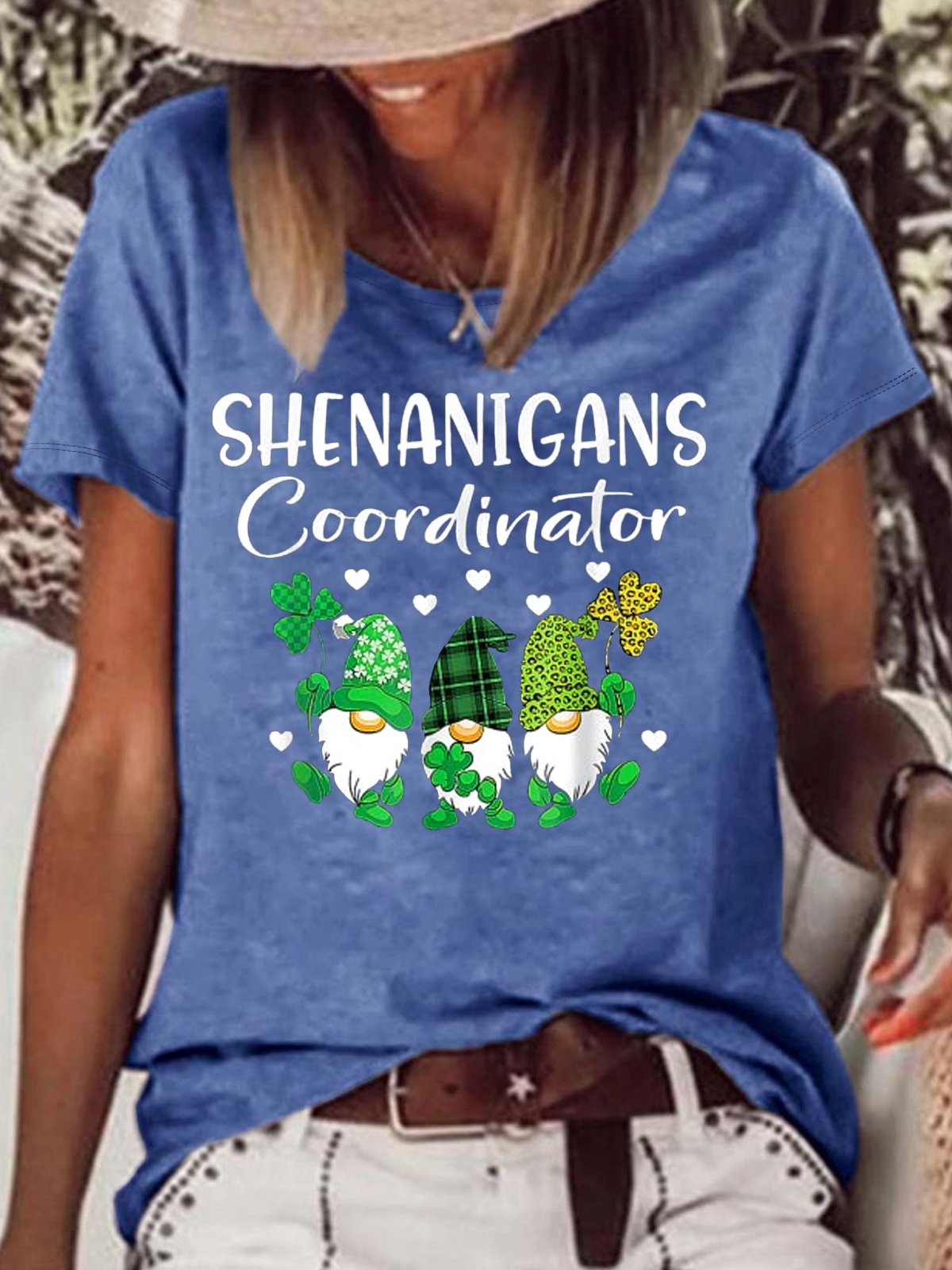 Women‘s Shenanigans Coordinator St Patricks Day Gnomes Crew Neck Casual Letters T-Shirt