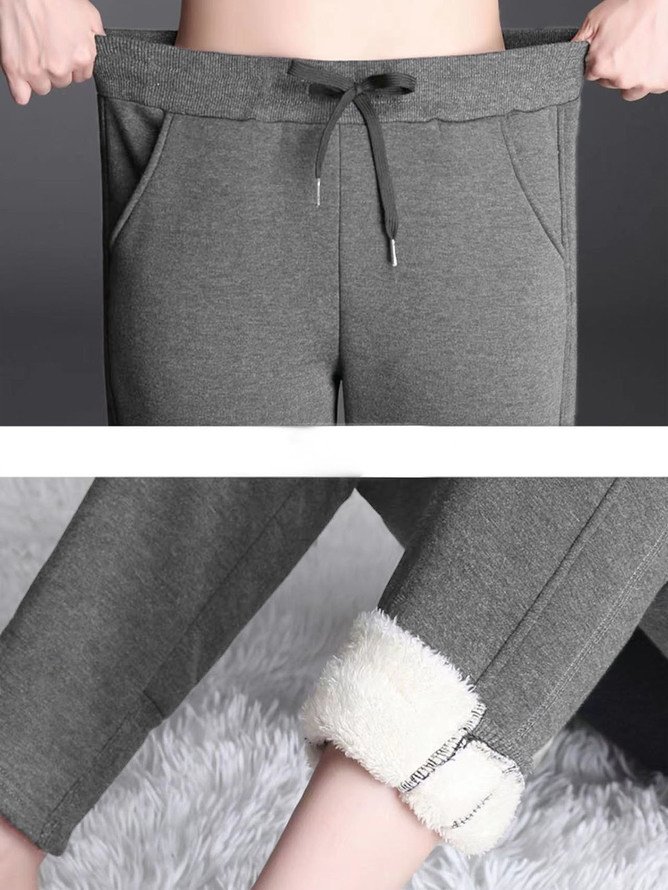Fluff/Granular Fleece Fabric Casual Plain Loose Sweatpants