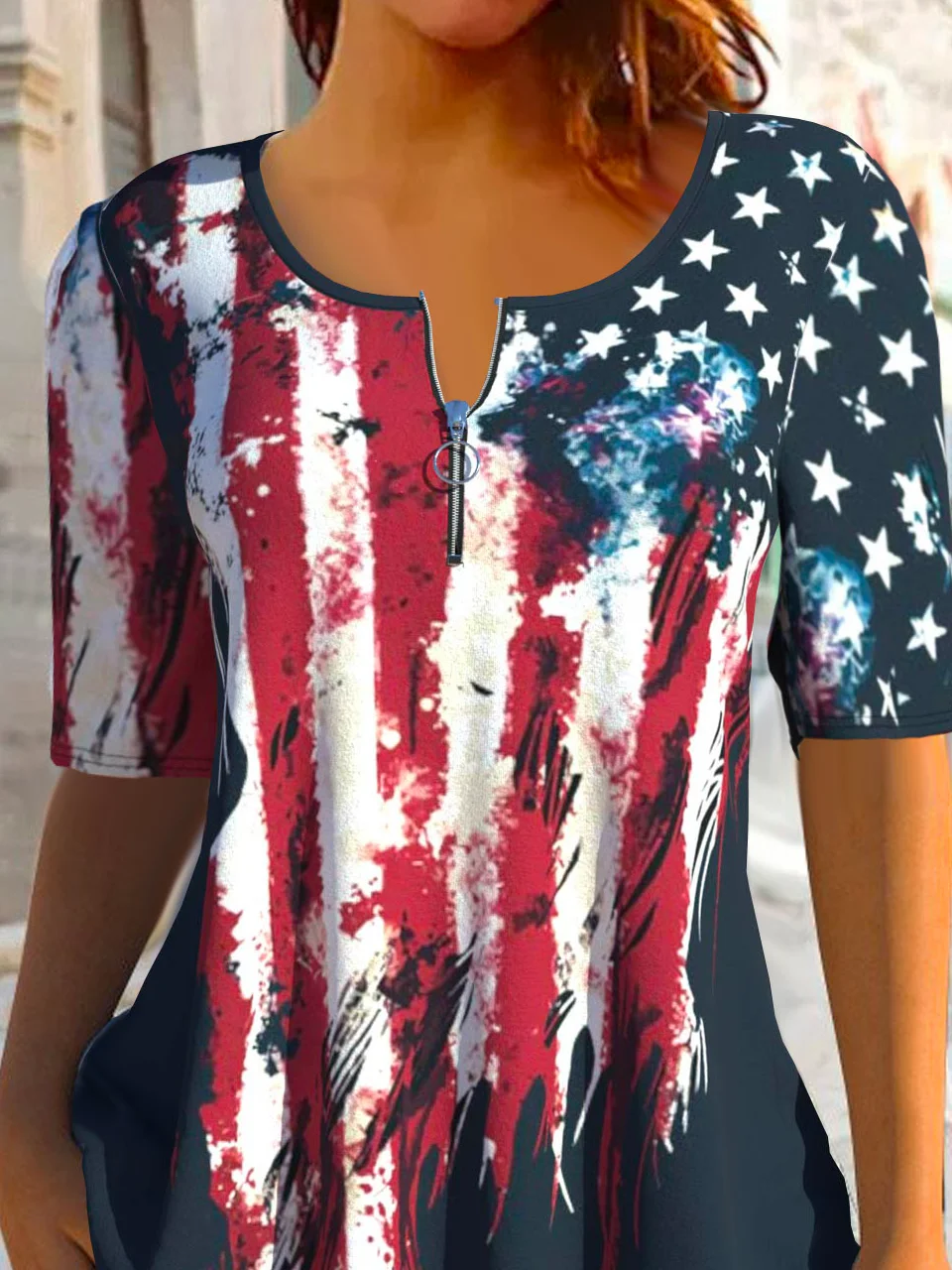 Loose America Flag Casual Jersey Independence Day Shirt