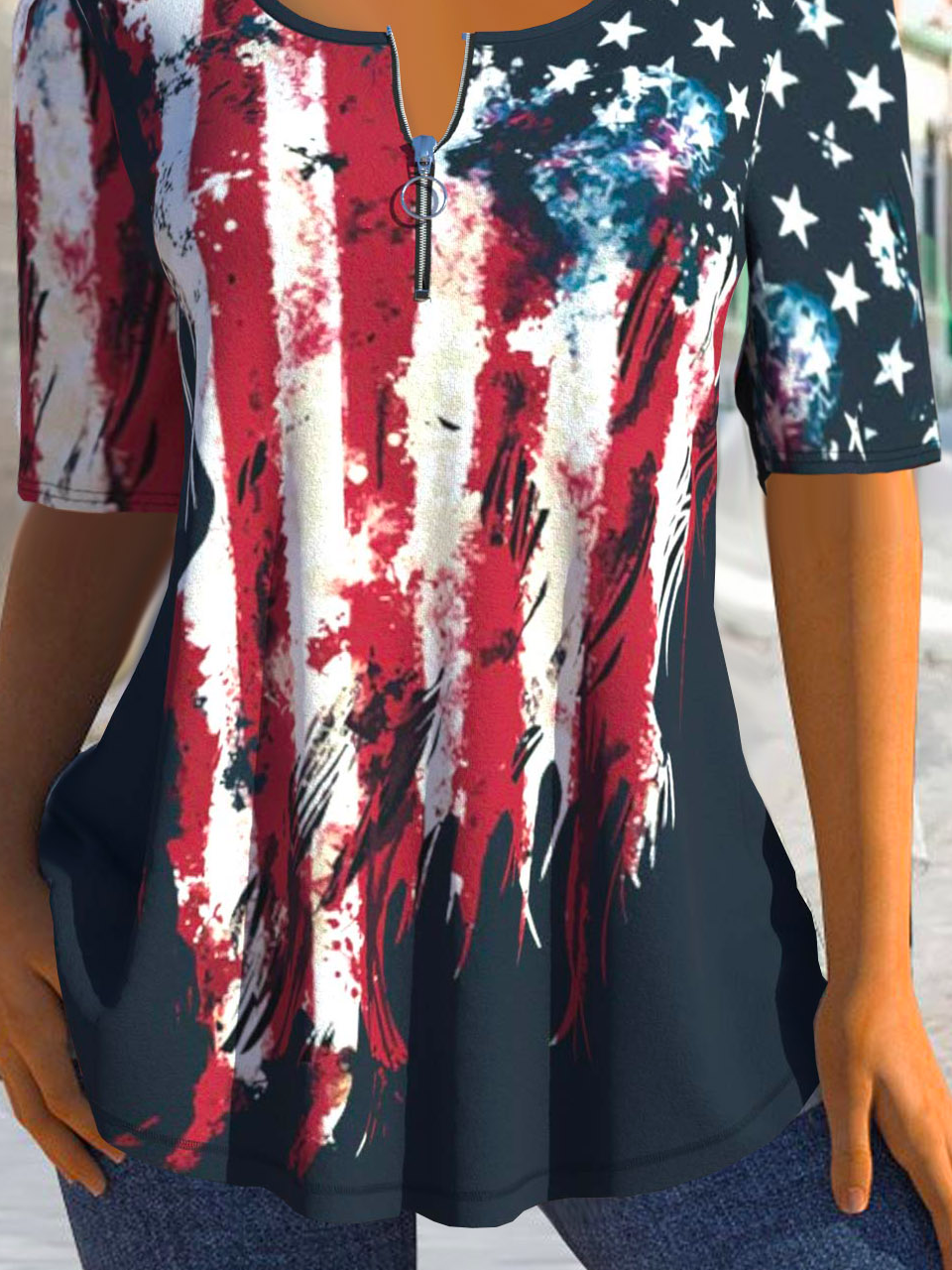 Loose America Flag Casual Jersey Independence Day Shirt