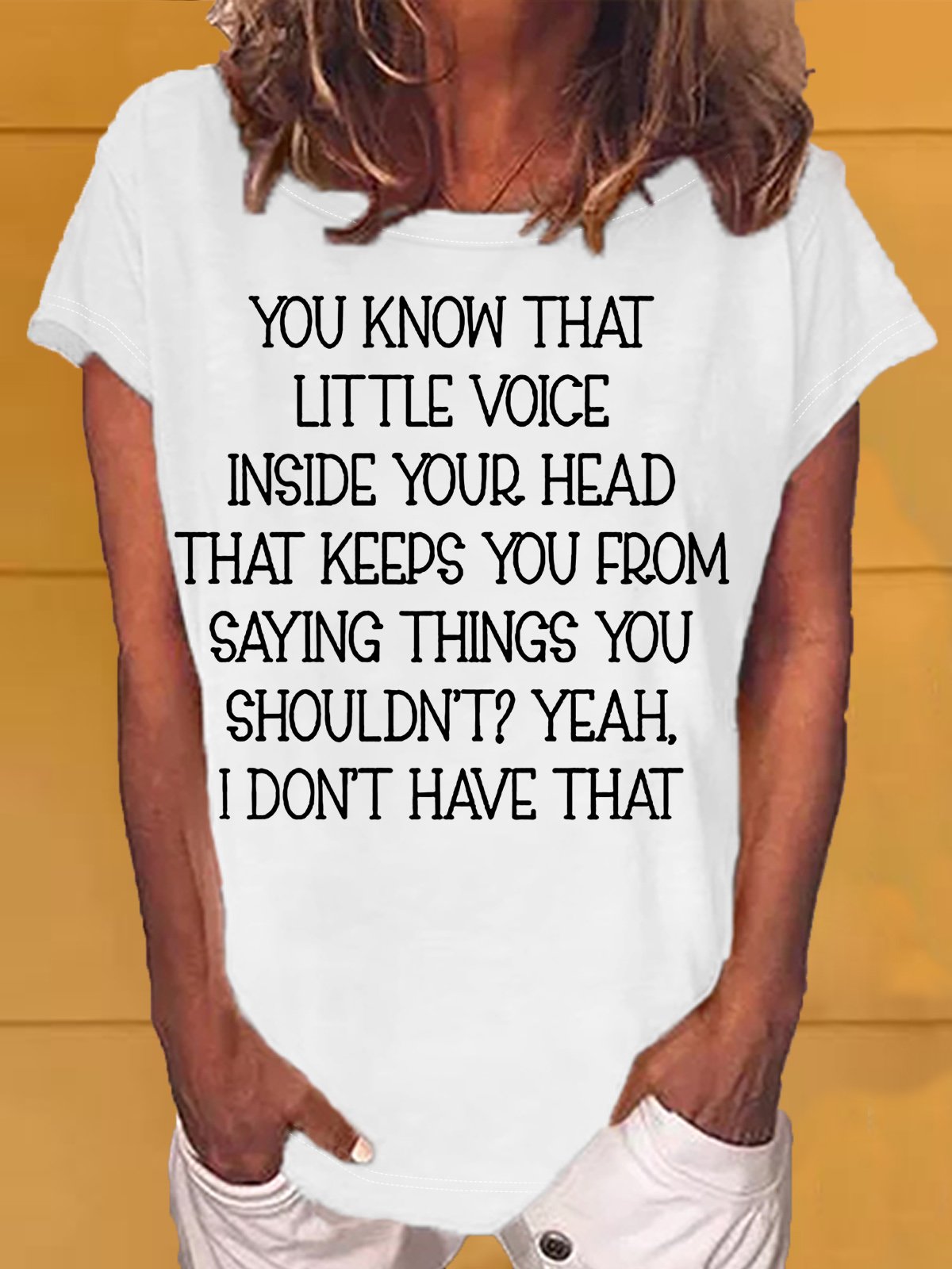 Women's Little Voice Inside Your Head Funny Casual Crew Neck T-Shirt