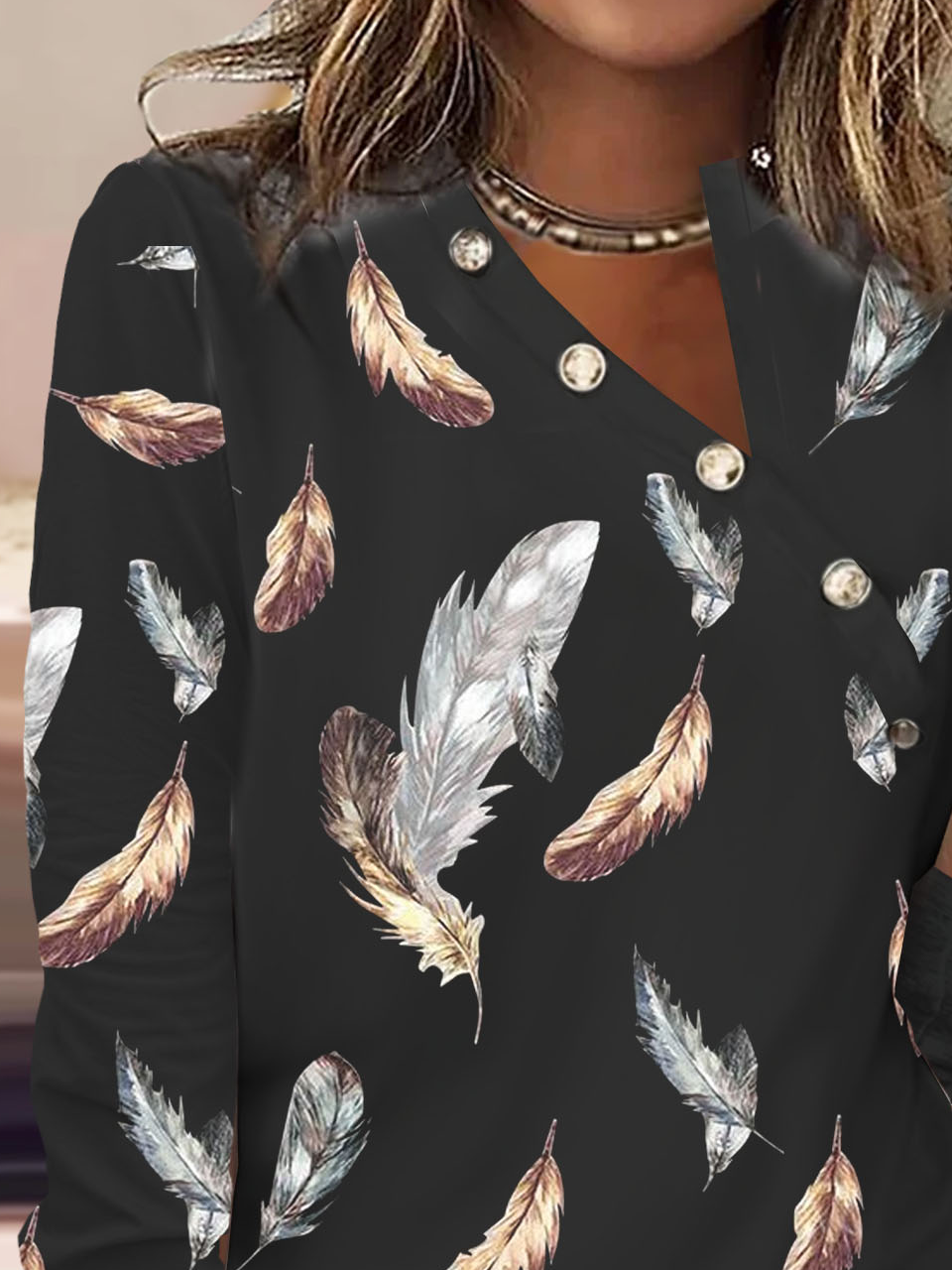 Loose Feather Pattern Printed Casual Shirt