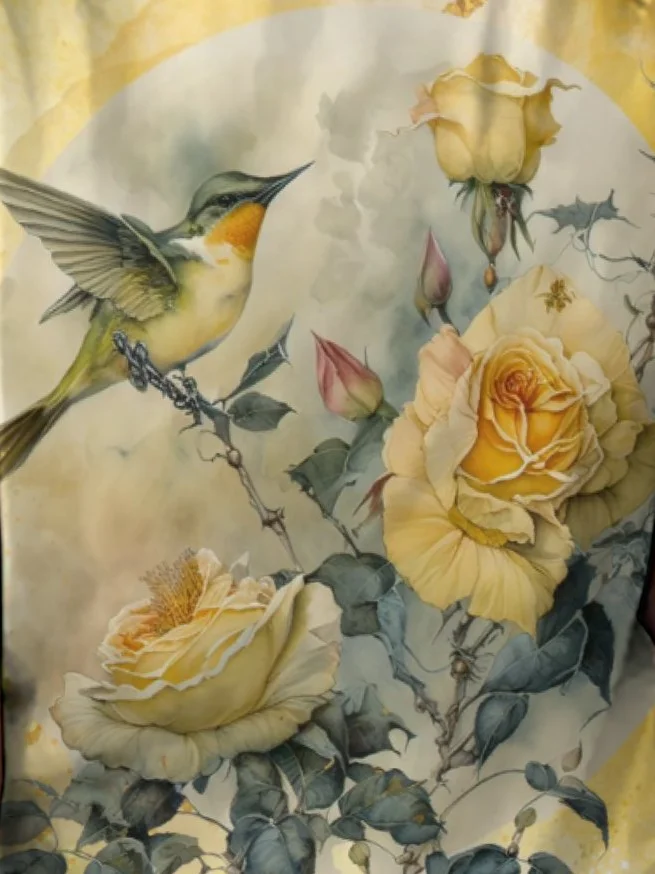 Women's Yellow Floral Bird Simple Loose T-Shirt