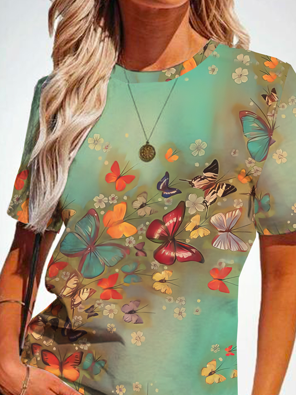Crew Neck Butterfly Casual Jersey T-Shirt