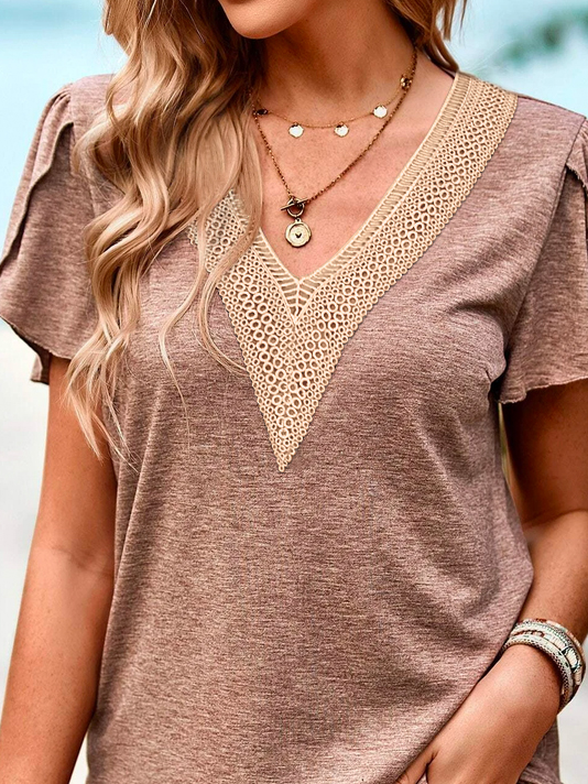 Casual V Neck Lace Shirt