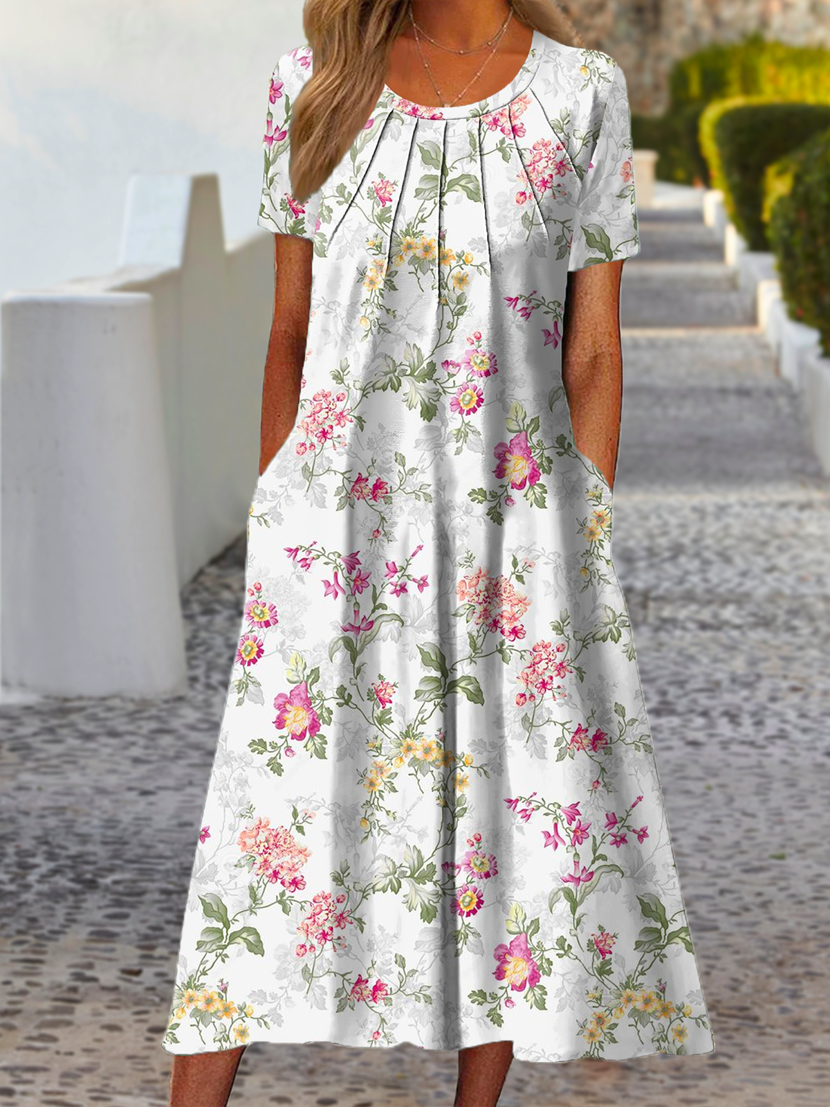 Floral Casual Short Sleeve Dress | zolucky
