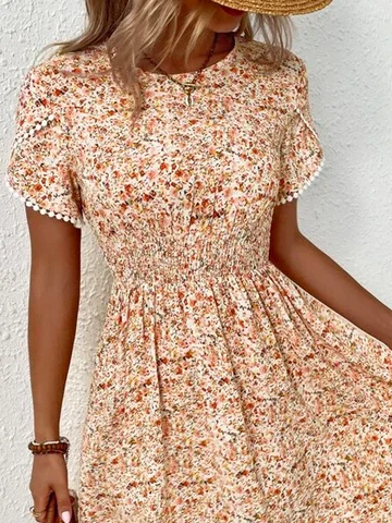 Floral Vacation Crew Neck Dress