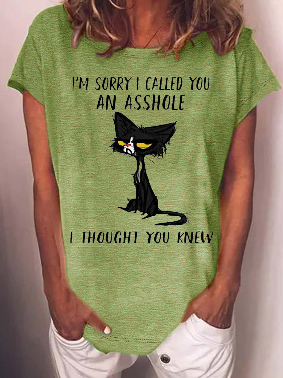 Women's Funny I’m Sorry I Called You Asshole I Thought You Knew Black Cat Casual Cotton Text Letters T-Shirt