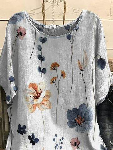 Casual Floral Print  Loose Crew Neck Shirt