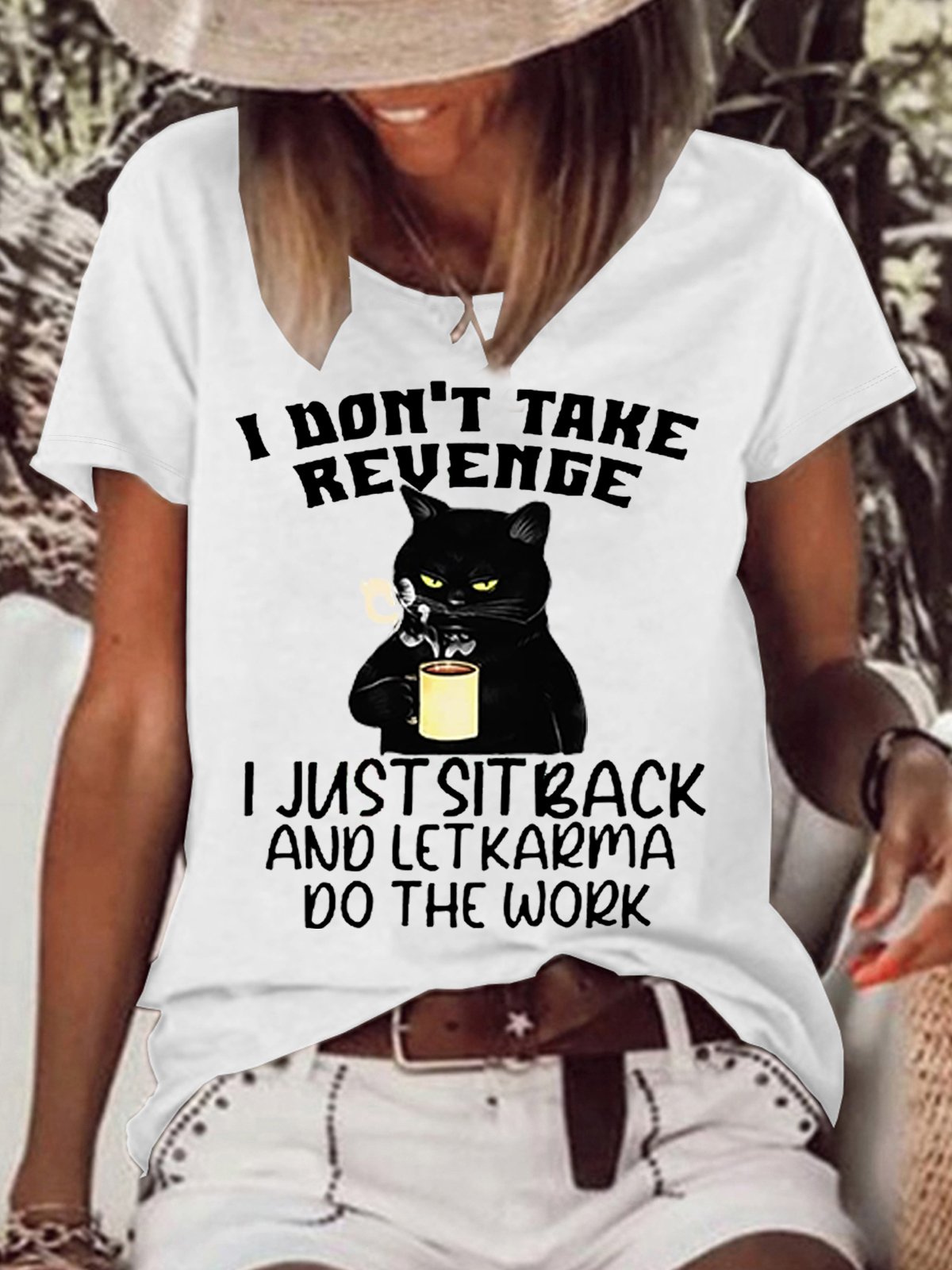 Women's I Don't Take Revenge I Just Sit Back And Let Karma Casual Letters T-Shirt