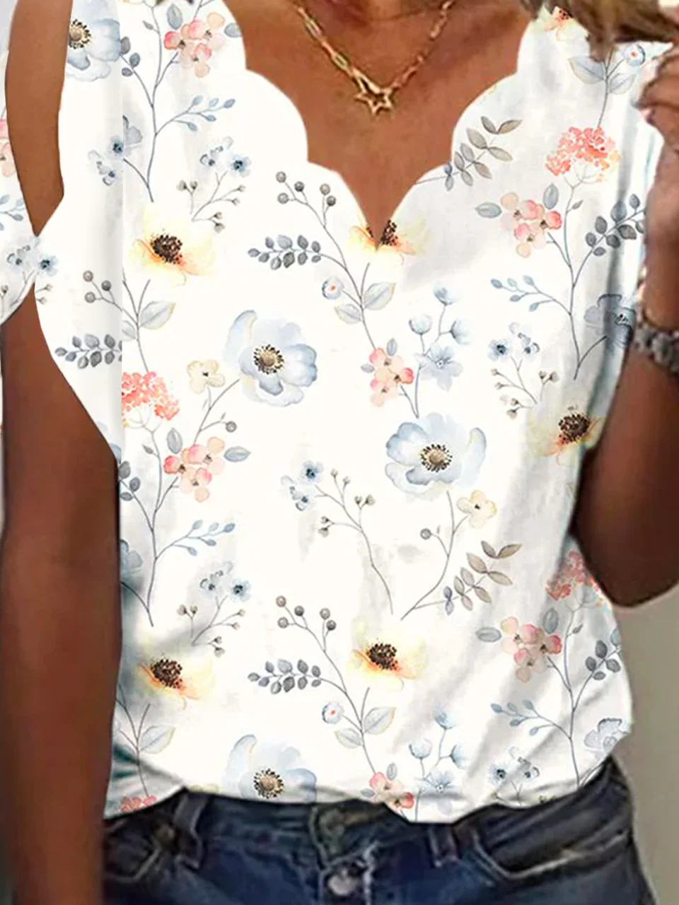 Floral Casual Cut-outs Shirt