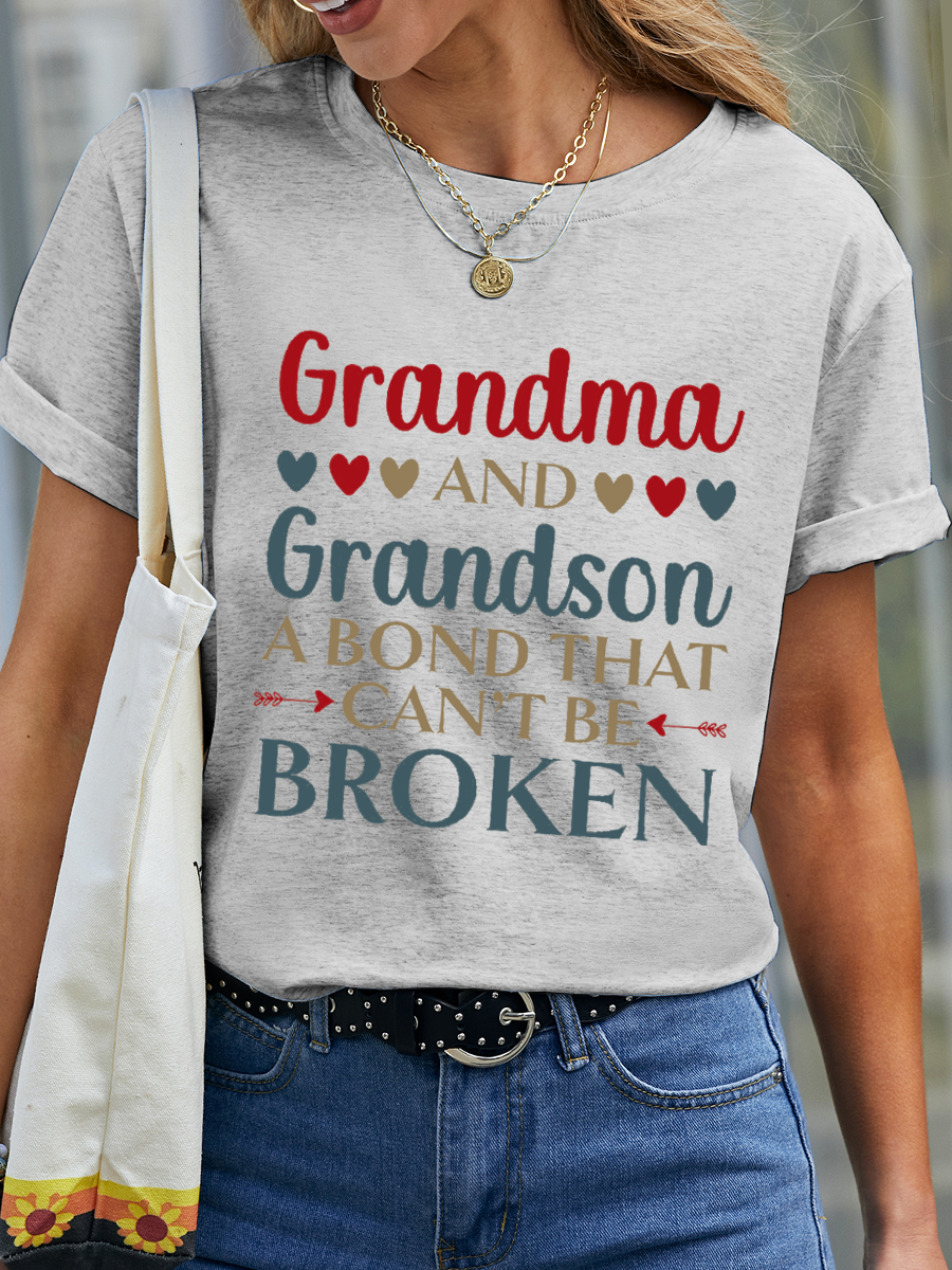 Women's Funny Mother’s Day Grandma And Grandson Cotton Text Letters Casual Loose T-Shirt