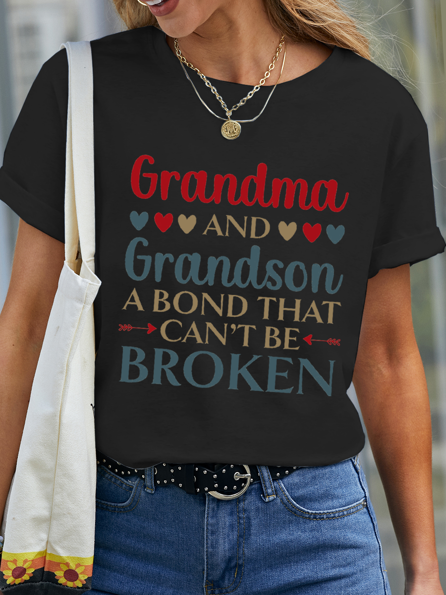 Women's Funny Mother’s Day Grandma And Grandson Cotton Text Letters Casual Loose T-Shirt