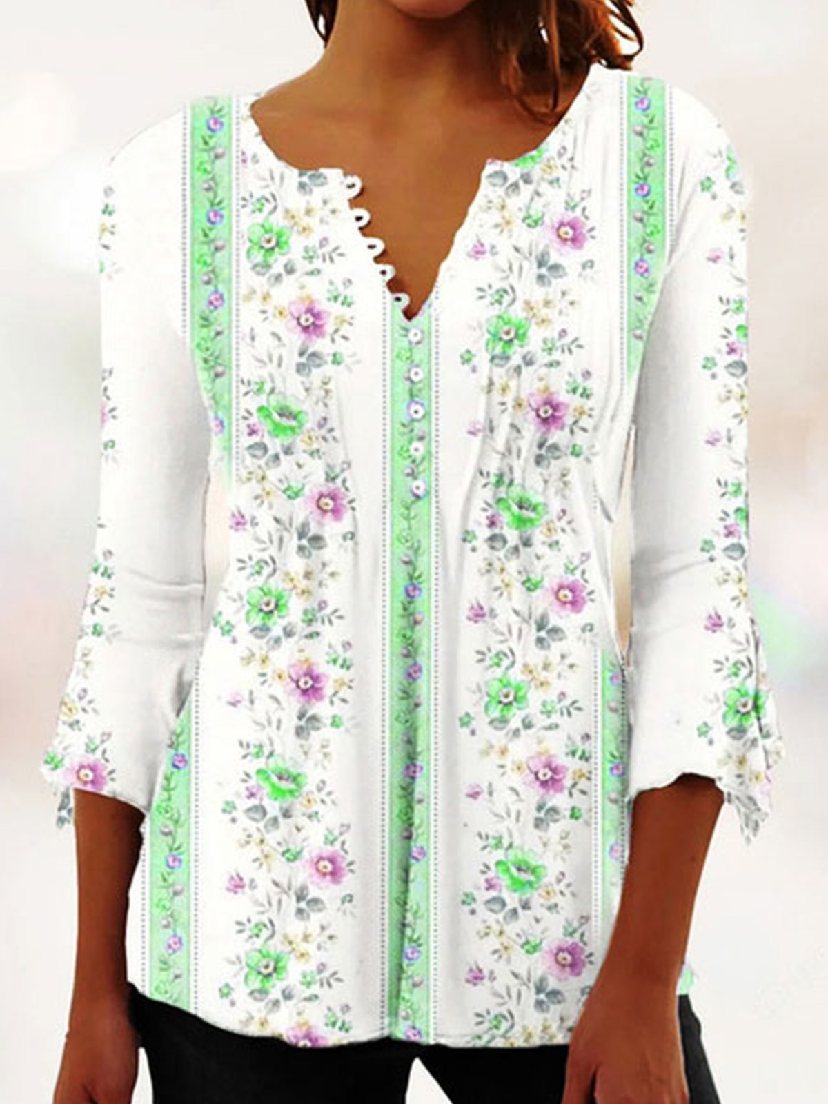 Jersey Floral Casual Loose Tunic Shirt