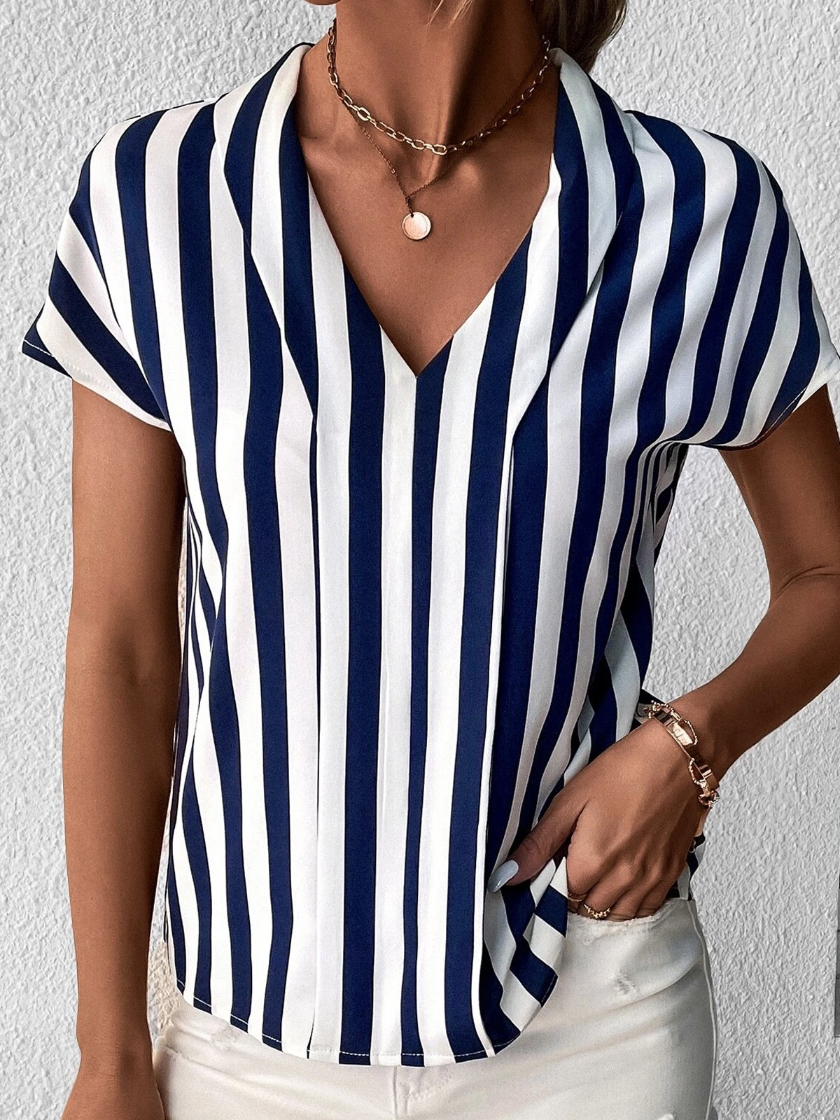 Loose Print Casual V Neck Shirt