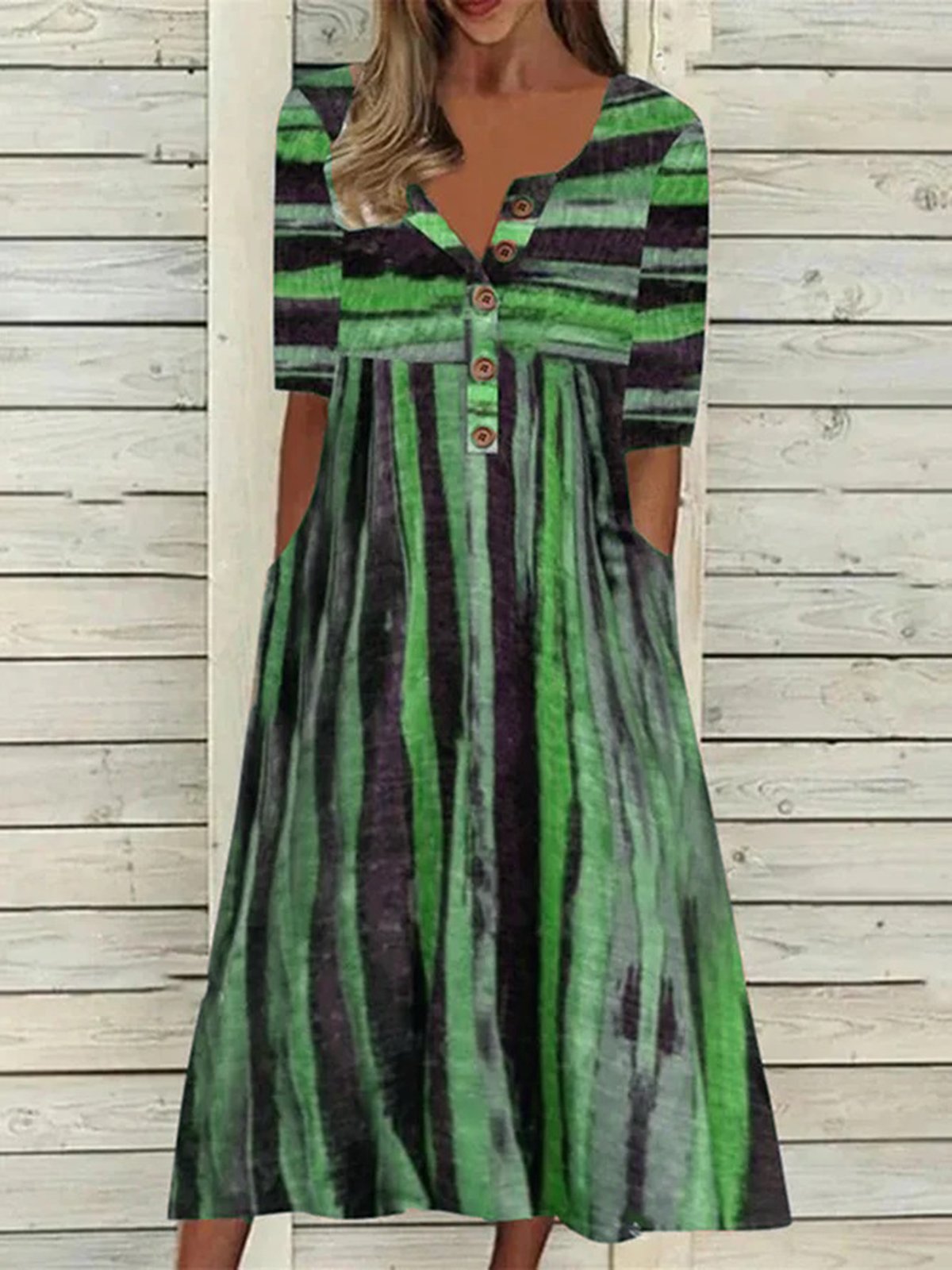 Women Striped Casual Autumn Natural Lightweight Daily Polyester fibre A-Line Regular Size Dress