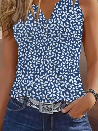Floral V Neck Casual Tank Top