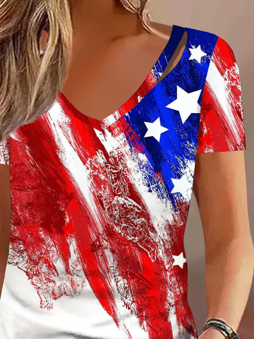 America Flag Casual V Neck Independence Day Shirt