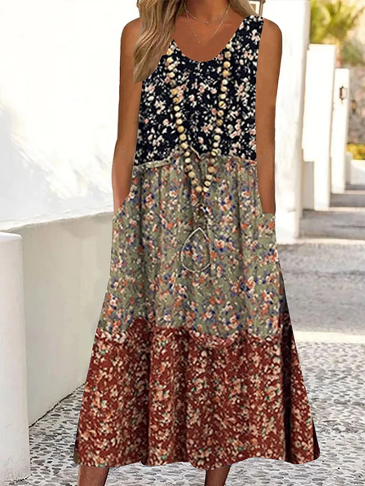 Loose Casual Floral Pritned Sleeveless Dress