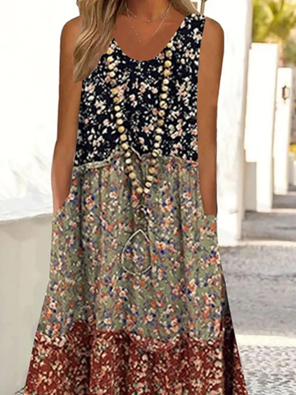 Loose Casual Floral Pritned Sleeveless Dress