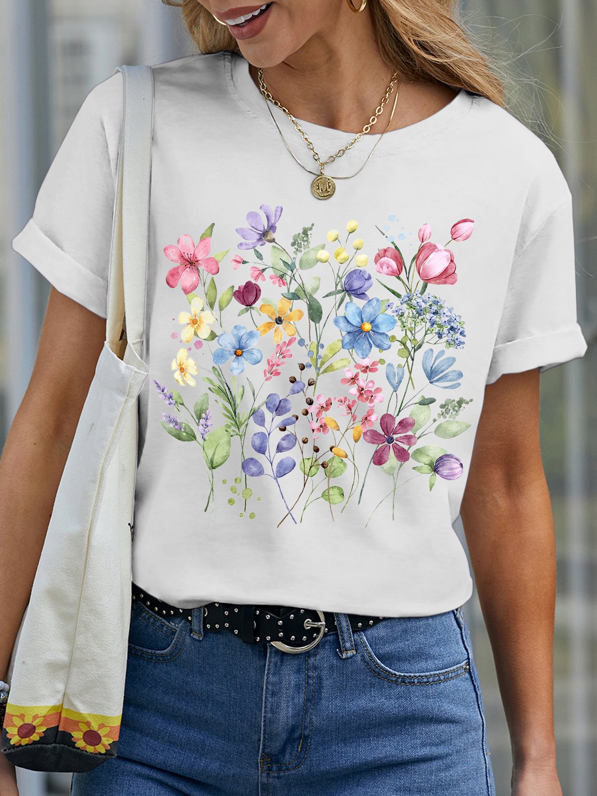 Women's wildflowers Cotton Casual T-Shirt