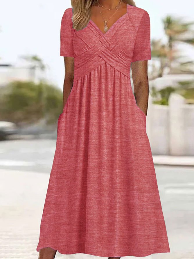 Plain Sweetheart Neckline Regular Fit Short Sleeve Casual Maxi Dress