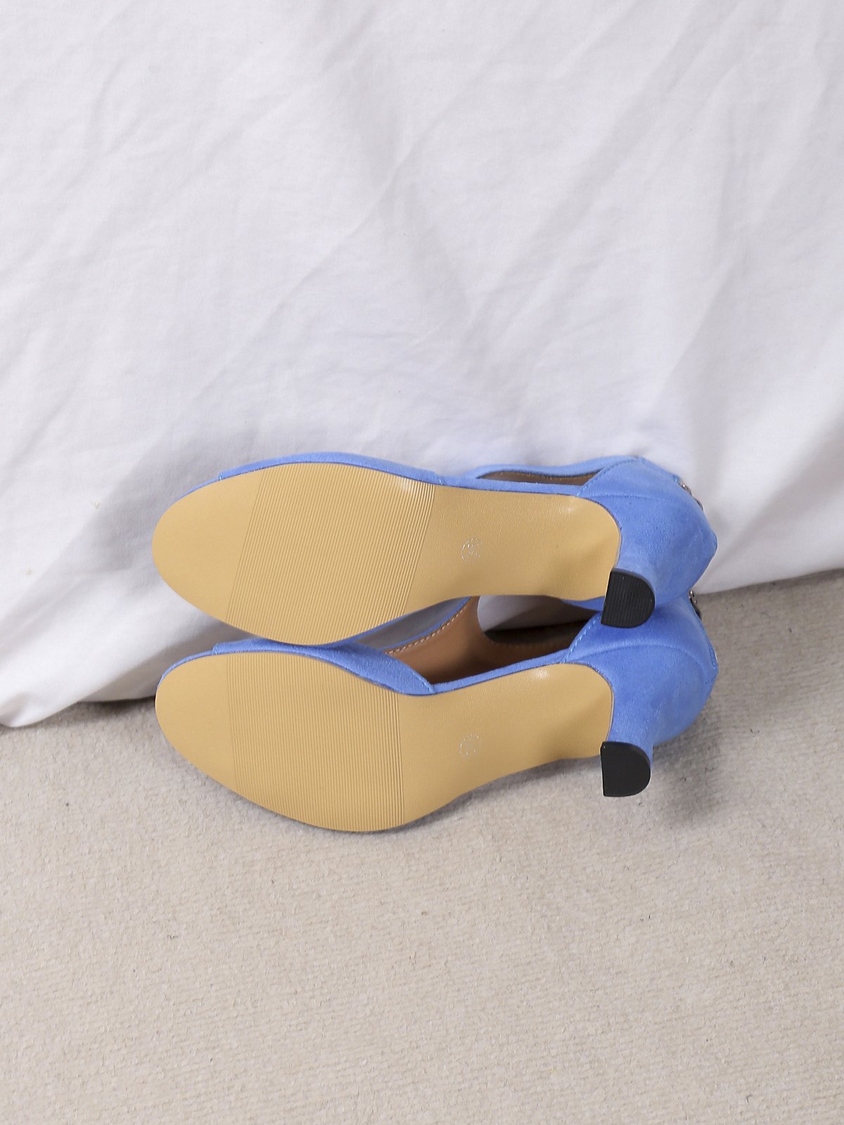 Black Suede Cutout Strap Peep Toe Mid Heel Sandals