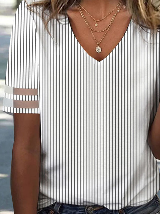 Striped Loose V Neck Casual Shirt