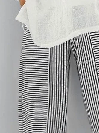 Striped Loose Polyester Cotton Casual Pants