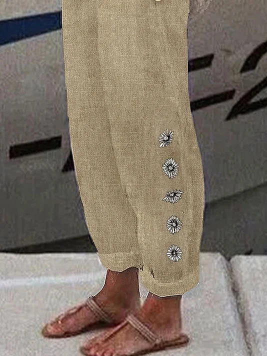 Cotton Loose Casual Buckle Pants