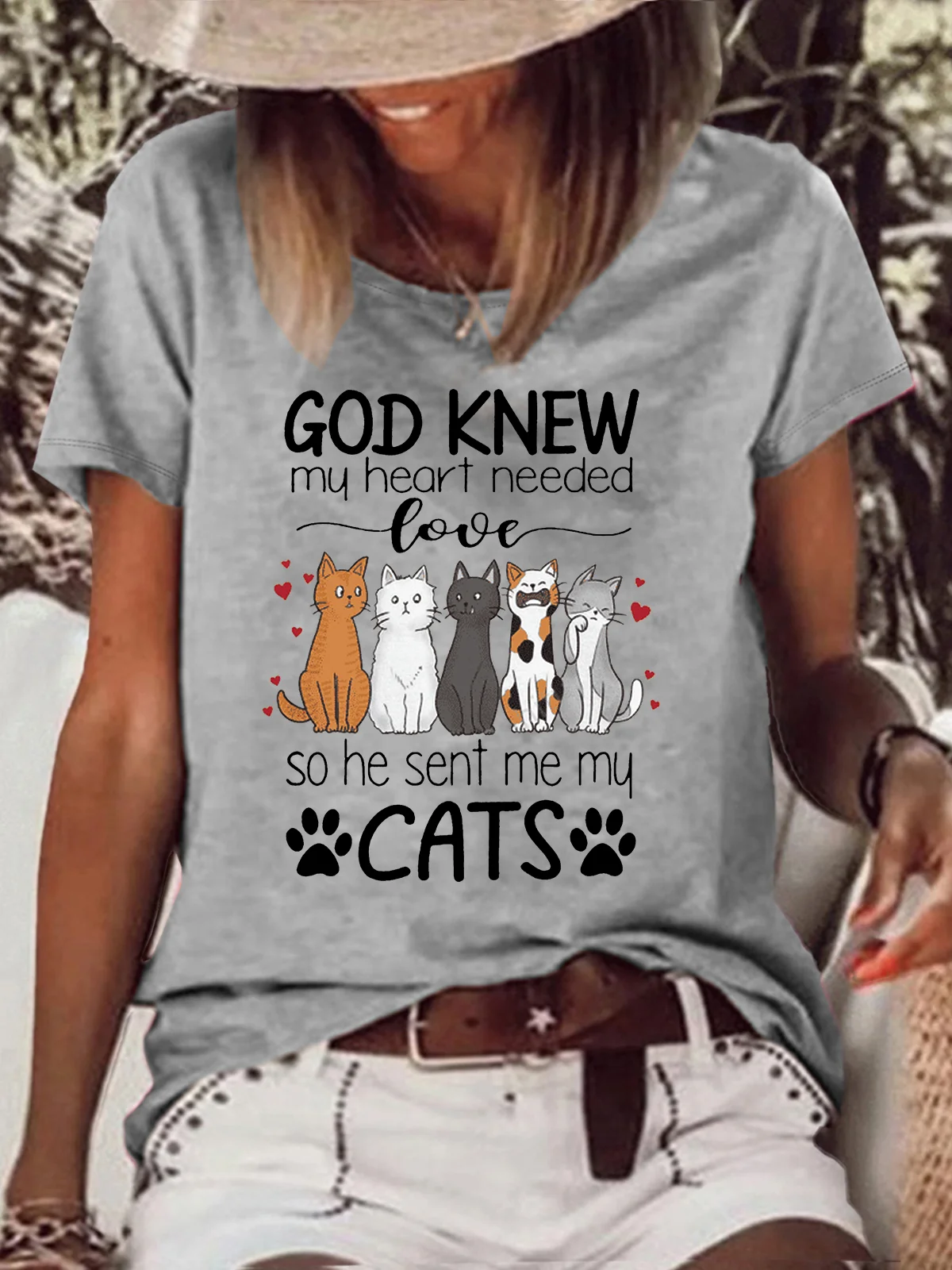 Women‘s Casual Cat Lover Letters Crew Neck T-Shirt