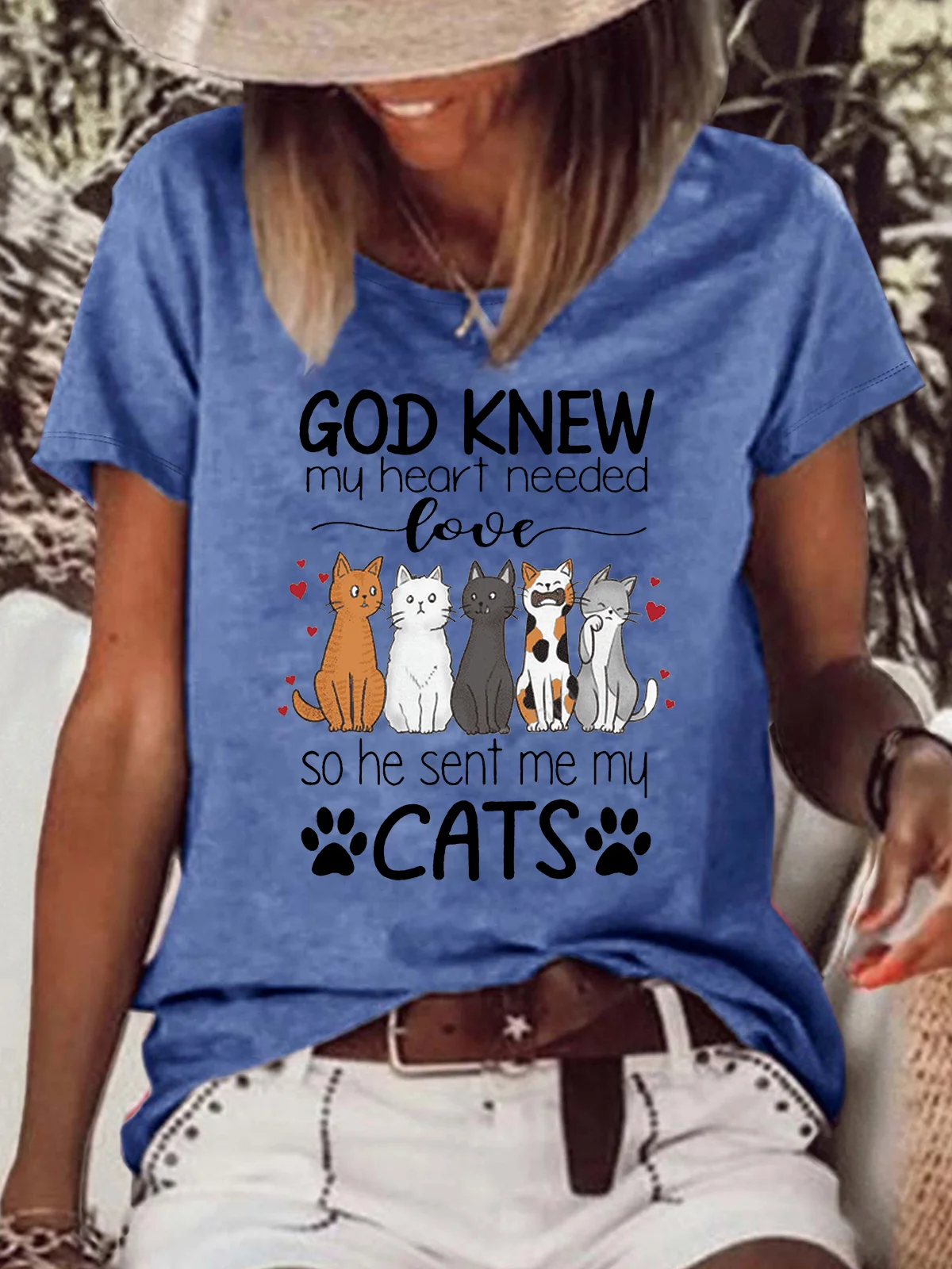 Women‘s Casual Cat Lover Letters Crew Neck T-Shirt