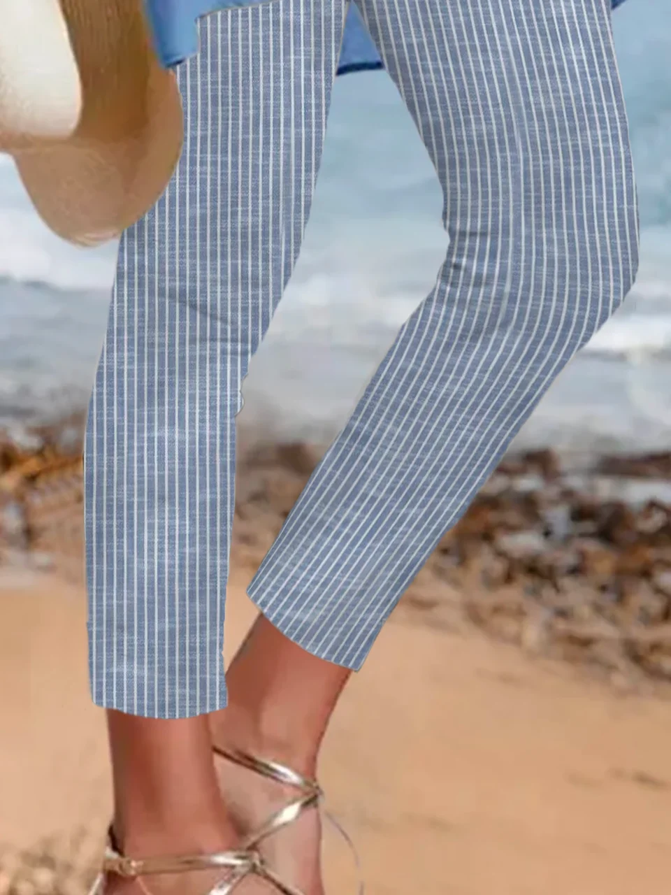 Striped Basic Casual Leggings Jersey Tight Ankle Pants