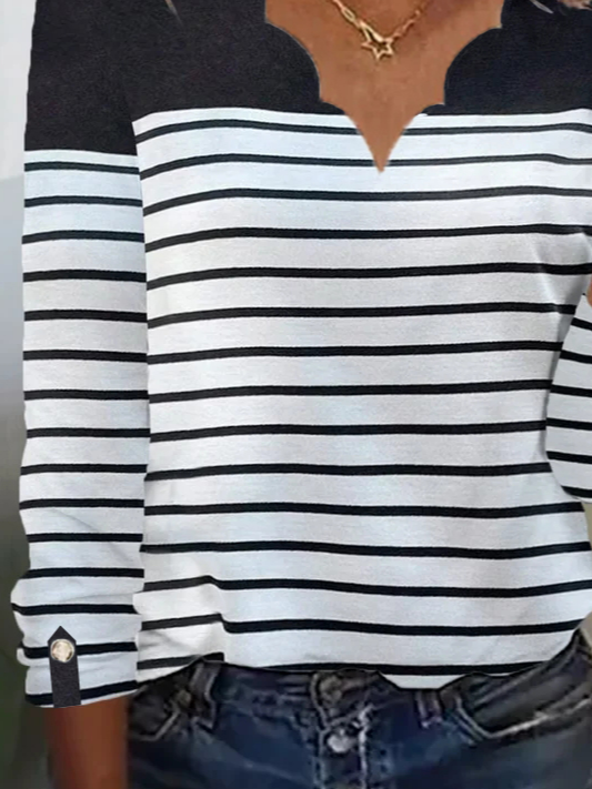 Striped Casual Loose V Neck T-Shirt