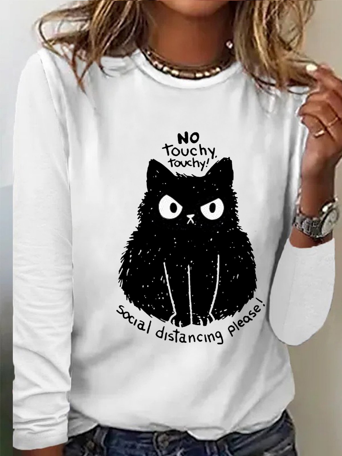 Women's No Touchy Letter Cat Print Letters Casual Shirt